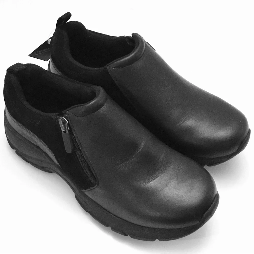 Lands End Women’s Black Leather Suede Loafer Rugged Comfort Thermolite Size 6.5